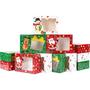 24 count Christmas Cookie Boxes for  Giving, 3 Style Red Green White Bakery Boxes with Window, Xmas Holiday  Containers With  for Cookie Cupcakes Donuts Candy