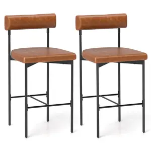 COSTWAY - 20 Inch Upholstered Bar Stools Set of 2 Counter Height Bar Chairs with  Backrest-Brown