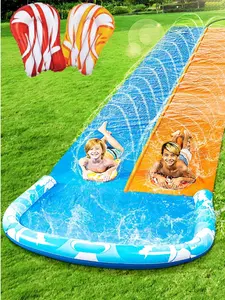 22.5FT Water Slide and 2 Inflatable Boards, Extra Long Heavy Duty Double Lawn Waterslide with Sprinkler for Kids Adults Backyard Summer Water Toy Outdoor Fun, Blue, Green   Mother's Day Gift&April Stock Up Summervibes