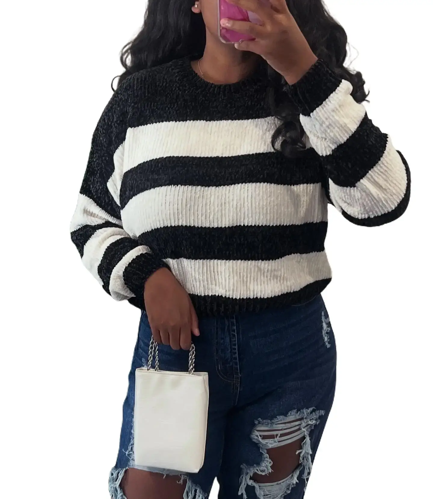 Crop Sweater Knitwear Striped Oversize Soft Womenswear Comfortable Outfits Tops Knitting Fashion