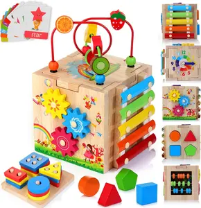 8-in-1 Wooden Activity Cube Montessori Busy Toy for Kids Boys & Girls Birthday Gifts