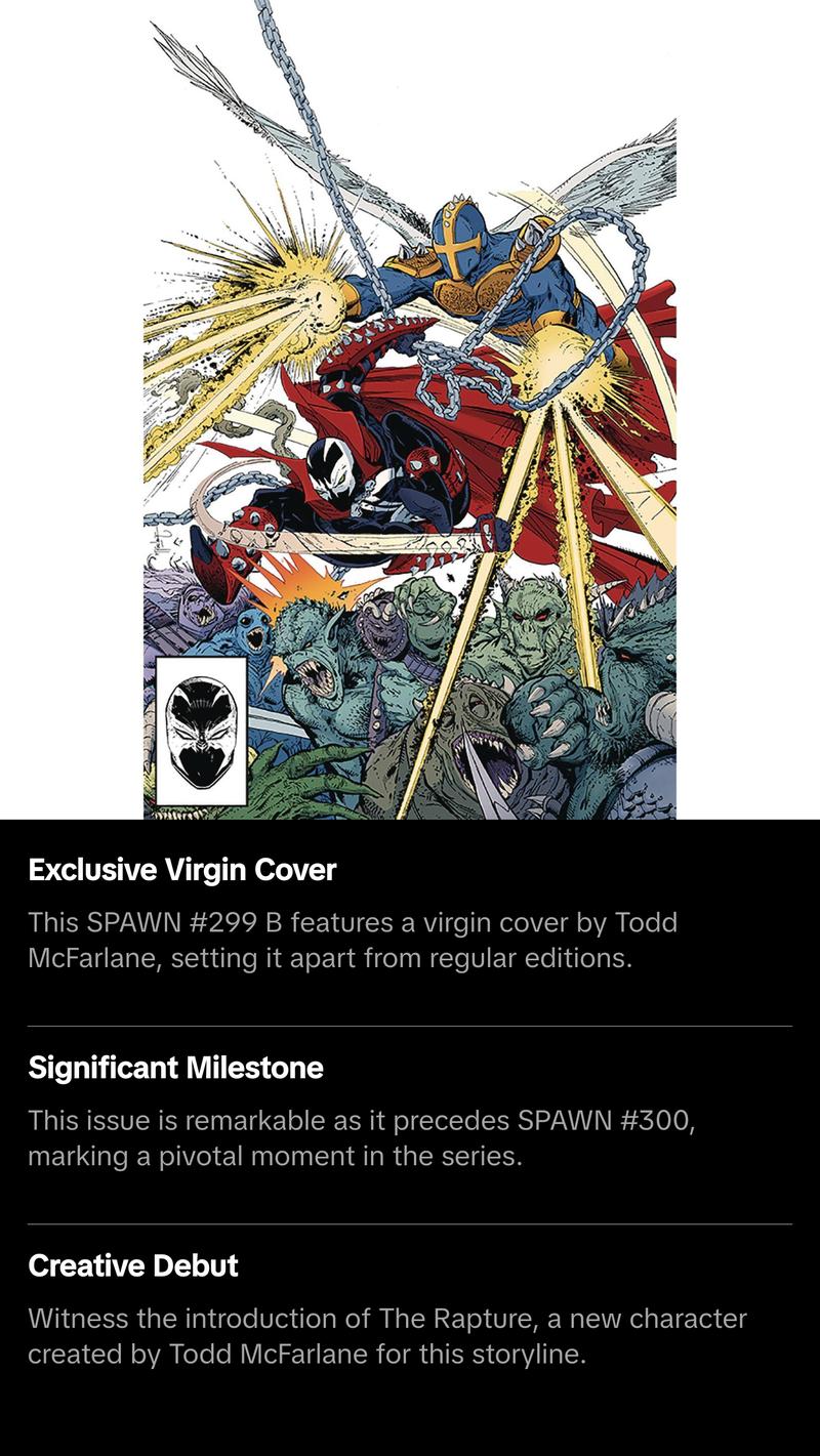 SPAWN #299 B Todd MCFARLANE VIRGIN Variant Amazing Spider-Man 299 Homage (07/31/2019) IMAGE