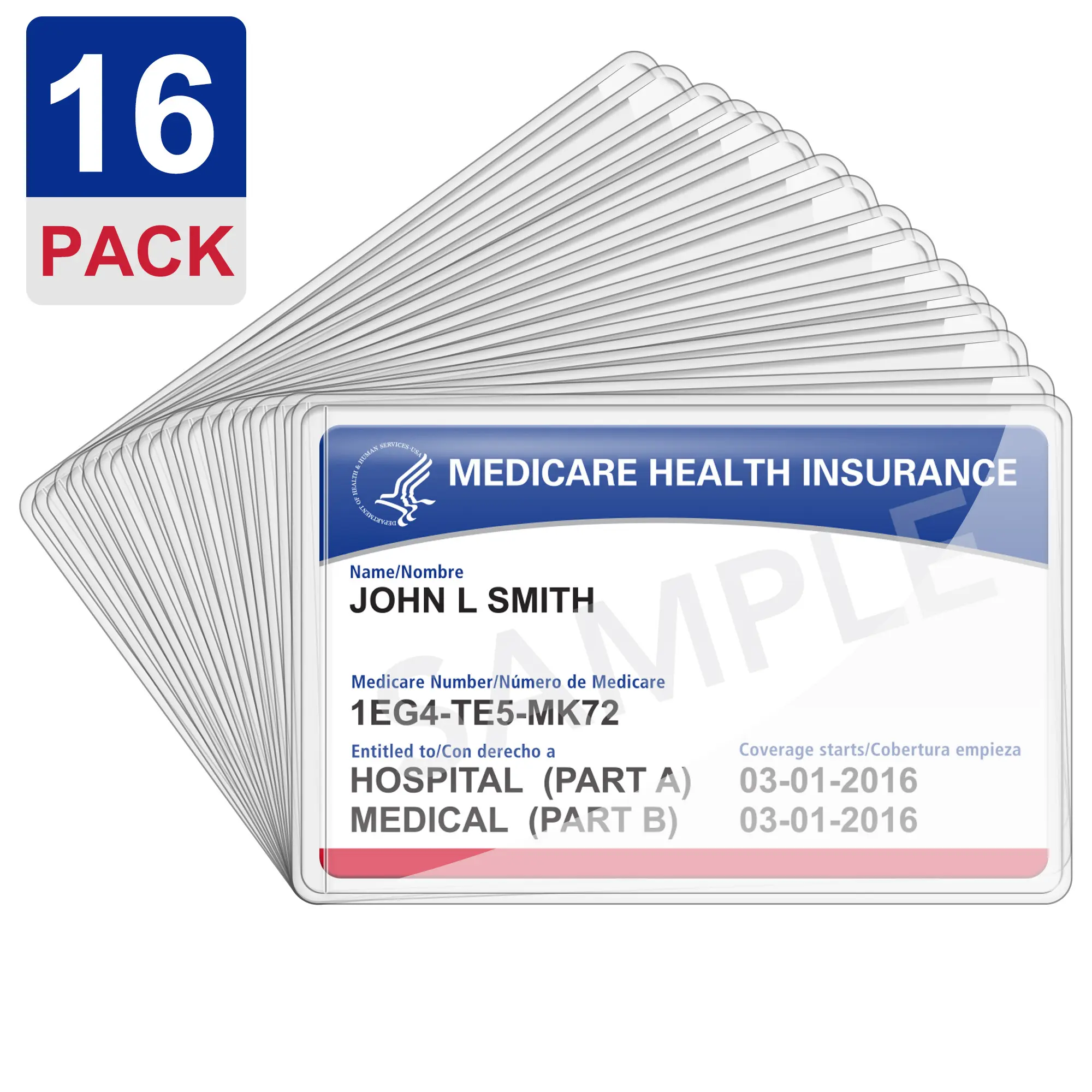 LotFancy 16 Packs Medicare Card Holders Protector Sleeves for Credit Card, Social Security Card,Clear,Transparent,Waterproof,Flexible,Easy Access