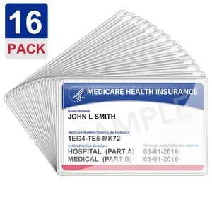 LotFancy 16 Packs Medicare Card Holders Protector Sleeves for Credit Card, Social Security Card,Clear,Transparent,Waterproof,Flexible,Easy Access