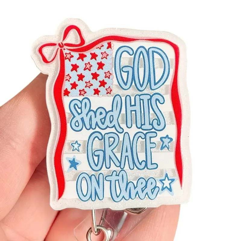 Glitter My Badge God shed his Grace on thee badge reel for nurse and hospital workers. Badge clip Badge pull - Retractable swivel clip with a 360 rotation. Great gift for coworker. Healthcare