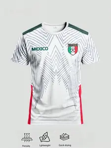 New Mexican Men's Soccer Jersey, Comfortable Football Shirt, Breathable Mesh Fabric Short Sleeve Sports Top, American Retro Style, Lightweight Jersey