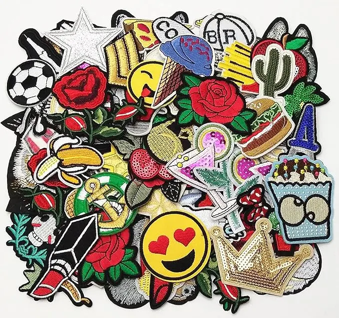 Random Assorted Styles Embroidered Patch Sew On/Iron On Patch Applique Clothes Dress Plant Hat Jeans Sewing Flowers Applique DIY Accessory (Assorted-Style 5) (50)