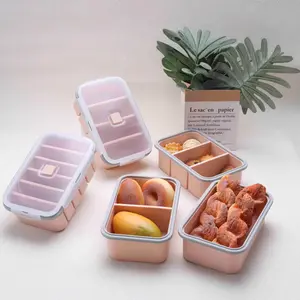 Food-grade large-capacity compartmentalized silicone lunch box and soup container, microwaveable