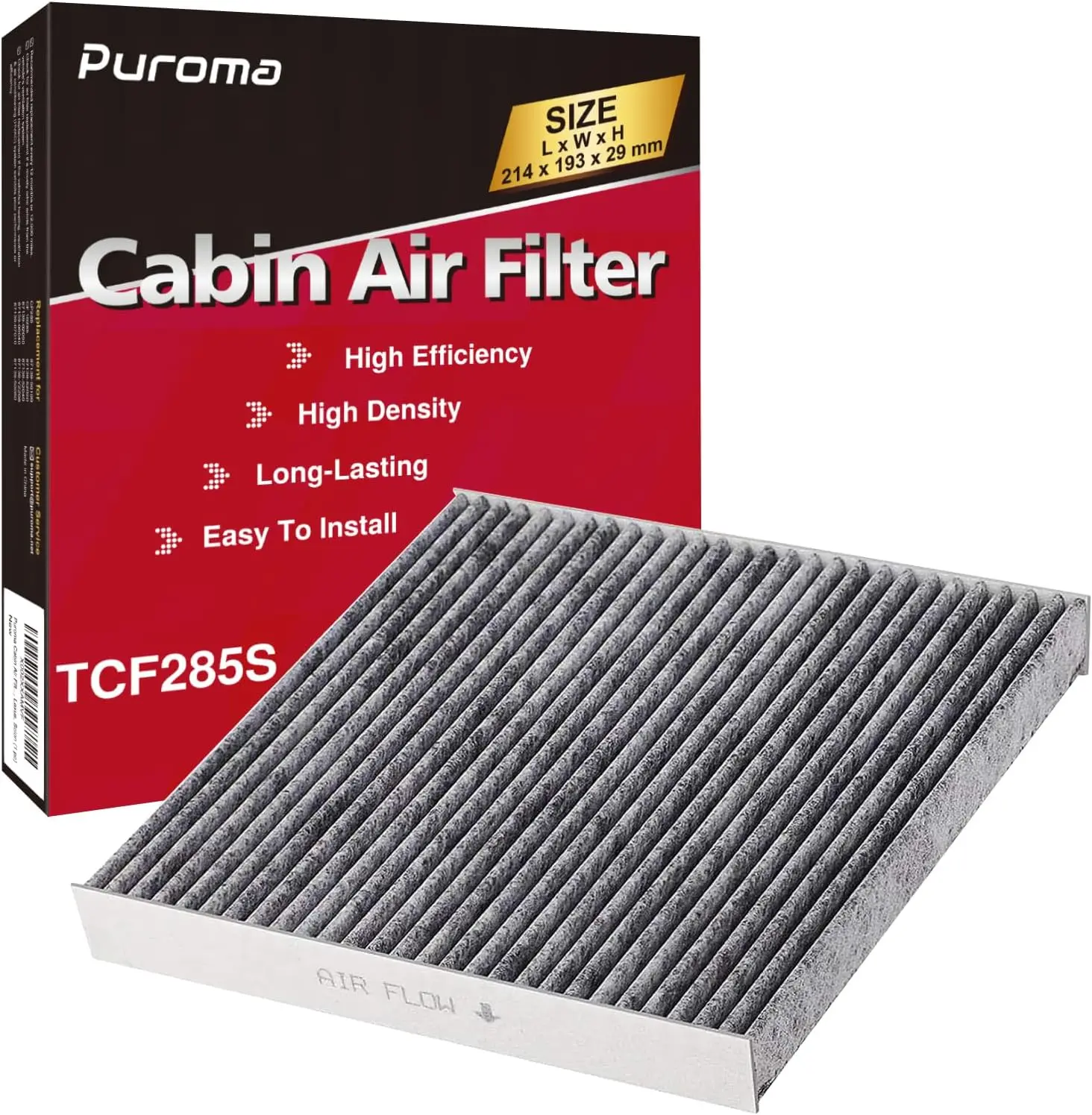 Puroma Activated Carbon Cabin Air Filter, Compatible with CP285, CF10285, Toyota (Camry, RAV4, Highlander, Corolla, Sienna, Tundra, Prius, 4Runner), Subaru Outback, Lexus, Scion, Land Rover, Jaguar