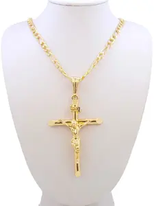 Fashion Jesus Cross Charm Necklace Plated 14k Gold, Classic Cross Pendant, Elegant Religious Jewelry Gift, Christian Prayer Accessory for All Seasons