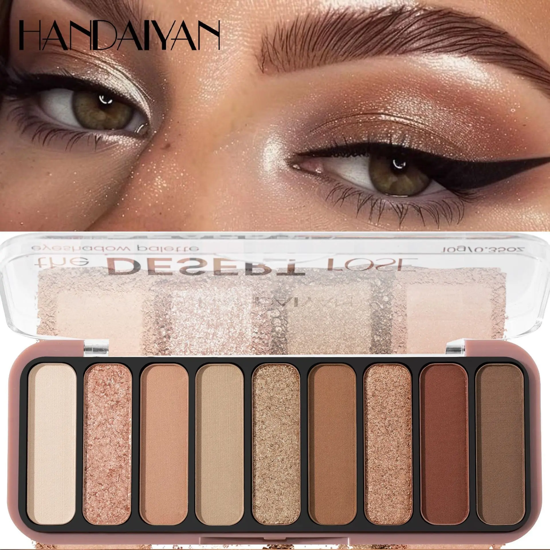 9 Color Eyeshadow Palette Matte Handaiyan Pearl Fine Glitter Earth Tone Multi-Use, Korean Nude Oatmeal & Rose Makeup, Matte & Shiny Effect