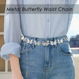 1 Count Boho Butterfly Waist Chain Silver Belly Chain Bikini Body Chain for Women Summer Beach Party Jewelry
