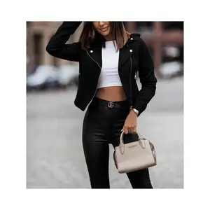 Women's Solid Zip Up Lapel Neck Bomber Jacket, Casual Long Sleeve Fitted Jacket Outerwear for Fall & Winter, Ladies Clothes for Daily Wear, Longsleeves Womenswear Coats Tops Basic Minimalist Pink Short