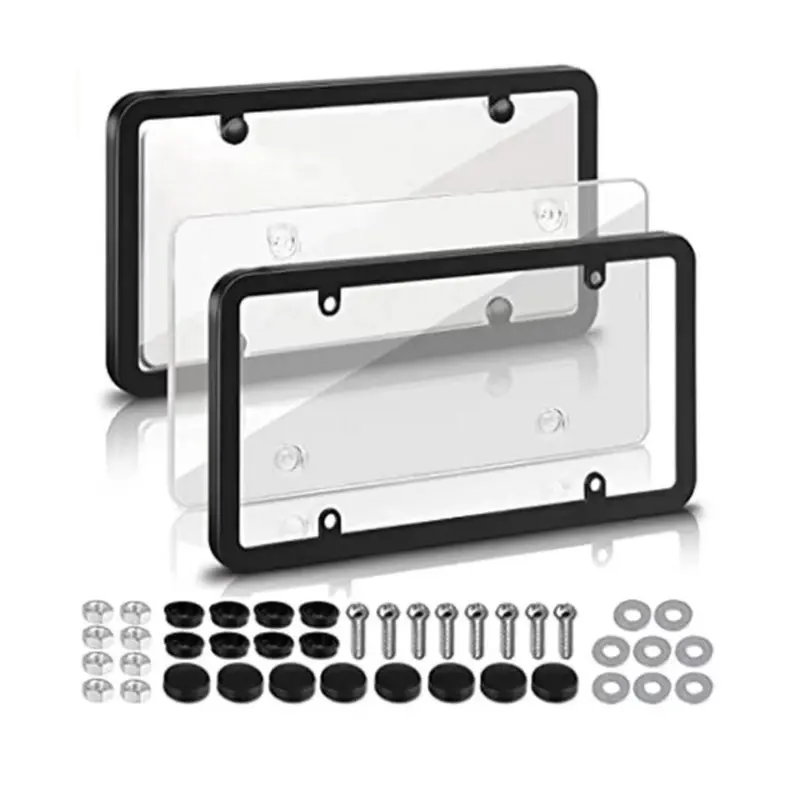 License Plate Frames 2 Pack Stainless Steel License Plate Holders Universal Fit for US Cars 4 Holes No Obstruction to Plate