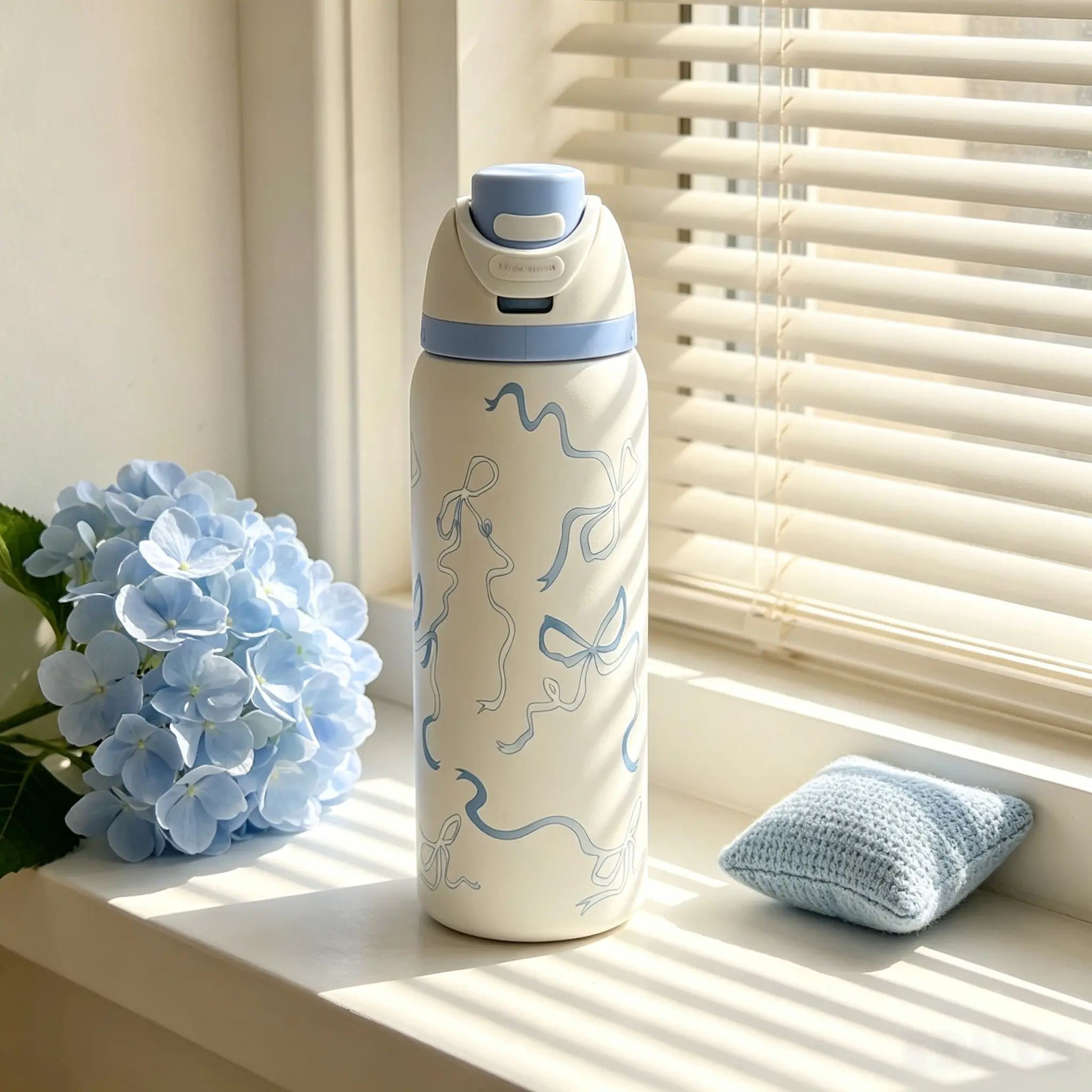 Owala FreeSip 32oz Insulated Stainless Steel Water Bottle - Blue Bow Design, 24H Cold Leak-Proof Straw Drinkware, Reusable Bottle Vacuum Flask, Travel Tumbler, Portable Kitchenware, Water Bottles