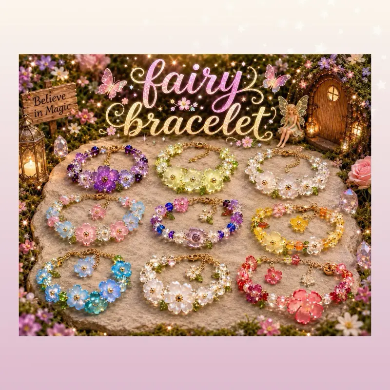 Handmade Fairy Bracelet | Custom Fairycore Beaded Bracelet | Enchanted Cottagecore Jewelry | Magical Gift for Her| Floral Beaded Bracelet| Hoops style
