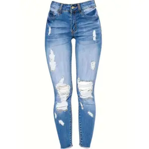 2026 Stretchy Women'S Skinny Jeans, Butt Lifting Distressed Denim Pants With Pockets And Ripped Hole Trousers Womenswear Bottom Vintage Polyester Fabric SlimGift