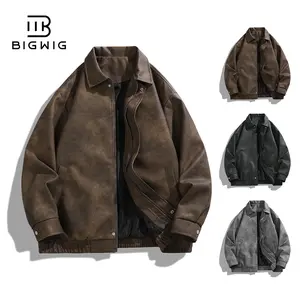 BIGWIG autumn American retro lapel suede jacket, men's casual sports jacket, bomber jacket, loose motorcycle leather jacket, high-quality fabric, comfortable to wear, baseball jacket, men's lightweight jacket