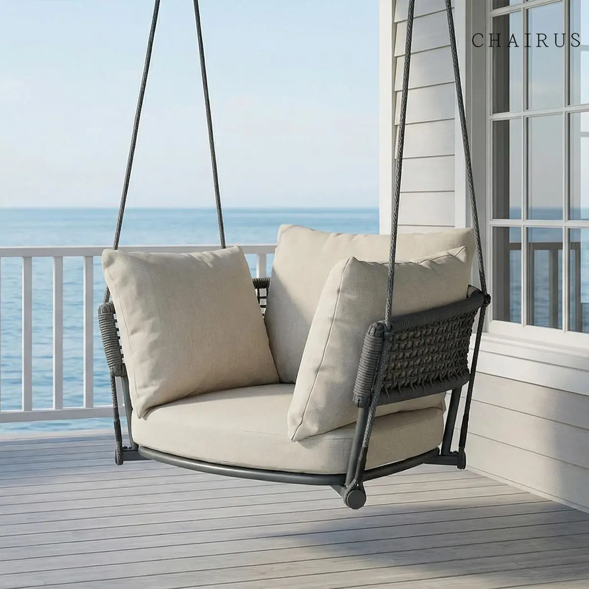 CHAIRUS Outdoor Swing Chair Single Hanging Porch Swing Ceiling Hanging Chair for Bedroom 106" Adjustable Rope Swinging Chair Indoor Heavy Duty 400lbs Patio Outdoor Swings for Deck/Balcony