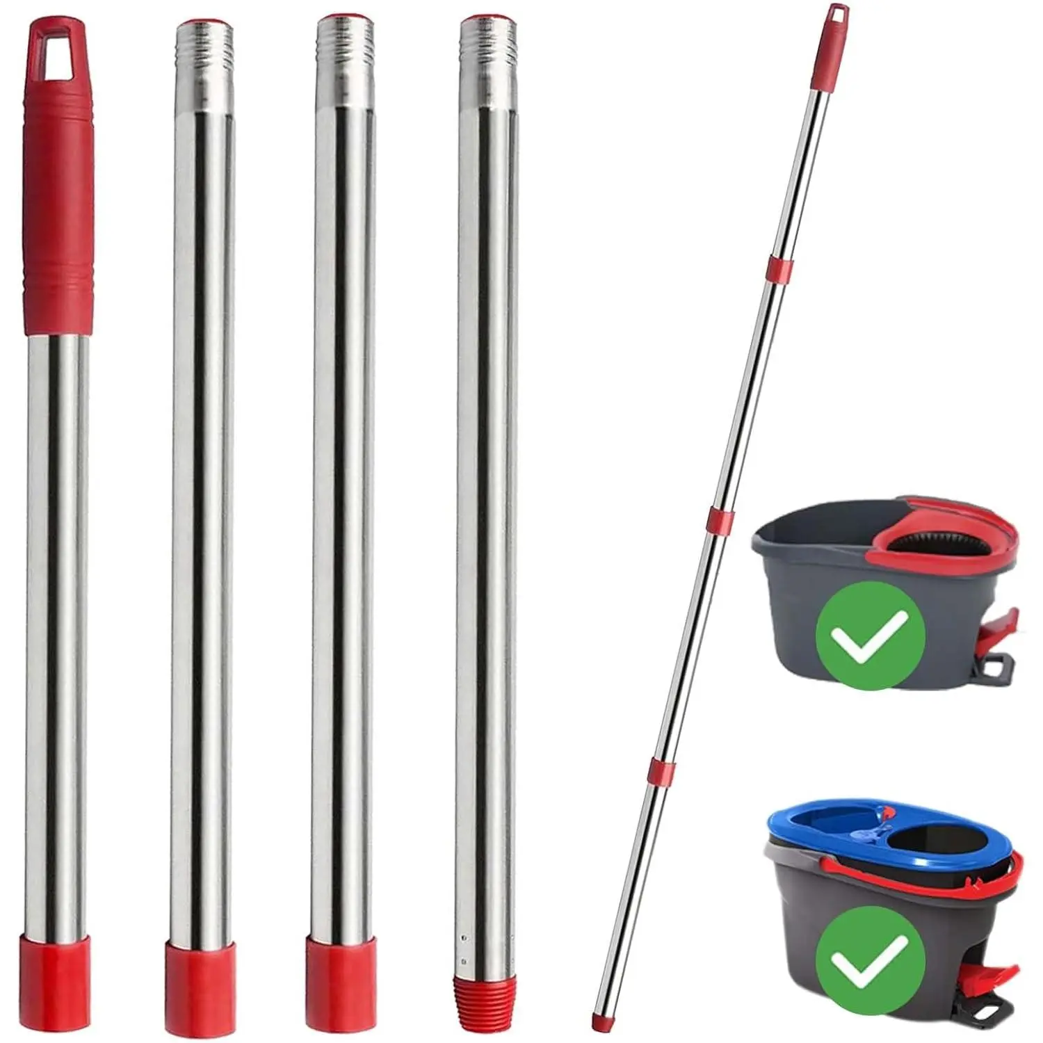 Spin Mop Replacement Handle, 4-Section 30-to-58 inch Mop Stick Replacement for Ocedar Mop Handle for Easy Wring and Rinse Clean,  Screw Joint (Mop &Base not Included)