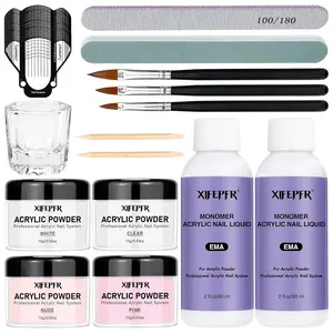 Acrylic Nail Kit, 1 Set Clear Pink White Nude Acrylic Powder & Acrylic Liquid Monomer Set with Acrylic Nail Brush & Nail Forms, Nail Art Kit for Beginners