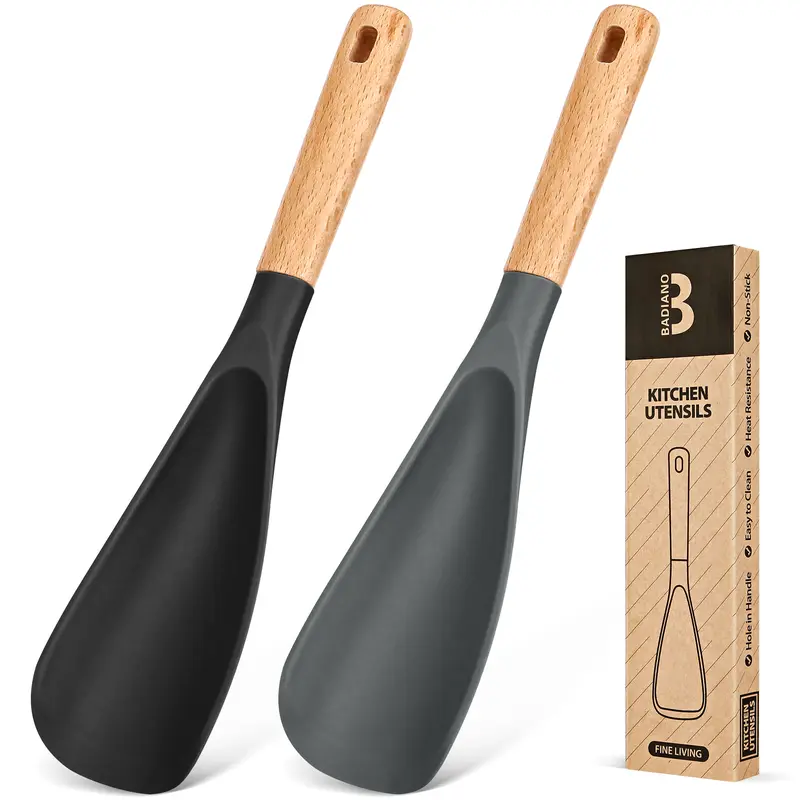 Cooking Spoon for Nonstick Cookwares, Great for Cooking and Serving Durable BPA-Free Matte Silicone, Wood Handle Spoon for Mixing, Scoop, and Scrape