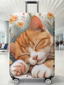 Cat Print Elastic Luggage Cover for Travel, Casual Style Dustproof Travel Accessory, Durable Elastic Polyester Material
