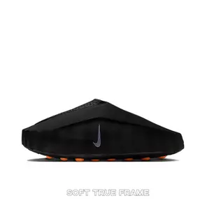 Black Thick-Soled Massage Slides, Orange Spherical Outsole, Breathable Fabric Upper, Pre-Game Recovery Tech Mules