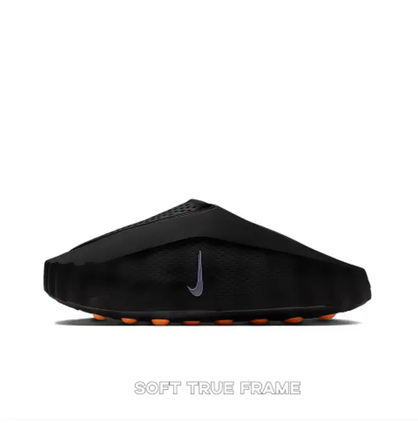 Black Thick-Soled Massage Slides, Orange Spherical Outsole, Breathable Fabric Upper, Pre-Game Recovery Tech Mules