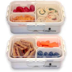 2 Pack Mini Snackle Box Container - 4 Compartment Divided Serving Tray with Lid for Meal Prep, Lunch, School - Dishwasher Safe, Reusable Travel Snack Box for Candy, Fruits, Snacks