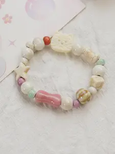 Cute Cat Bracelet Set Mixed Material Ceramic Jewelry Cartoon Design High Aesthetic Value Perfect Gift for Friends