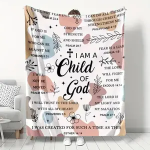 Floral & Letter Pattern Blanket I am a Child of God Blanket Soft Warm Throw Blanket Air-conditioned Room Blanket Warm Nap Blanket for Home Office Travel