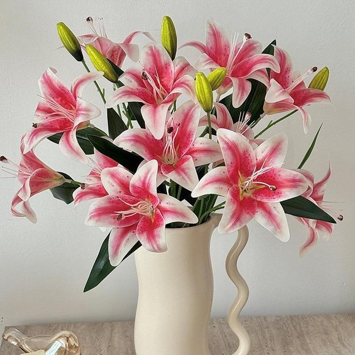 Ultimate Bloom Savings 26" Tall Statement Lilies 4 Multi-Head Faux Lily Bouquet for Living Room & Dining Table Instant Home Decor Upgrade Low-Maintenance FauxFlowers StatementPiece lily petals