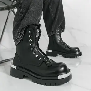 UYCEKK Men's Large Size 38-46 ( 12-14) Heavy-Duty Chunky Platform Boots - PU Motorcycle/ Boots with Metal Zipper, Anti-Slip Rubber Sole & Thick Sole for Punk Style, Gothic Outfits, Concerts & Boots