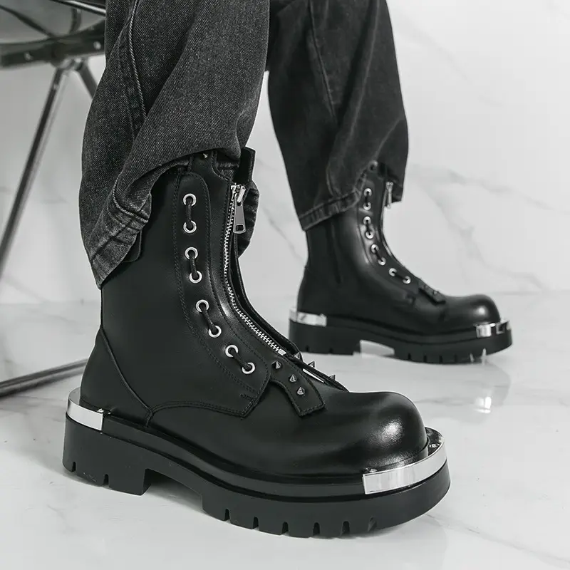 UYCEKK Men's Large Size 38-46 ( 12-14) Heavy-Duty Chunky Platform Boots - PU Motorcycle/ Boots with Metal Zipper, Anti-Slip Rubber Sole & Thick Sole for Punk Style, Gothic Outfits, Concerts & Boots