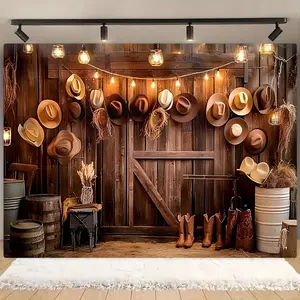 Cowboy Hat Theme Party Banner, 1 Count Cowboy Hat Pattern Wall Decor, Photo Props Background Cloth, Wall Hanging Backdrop, Home Office Background Decoration, Ornaments