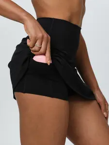 Women's Solid High Waist Pocket Sports Skort, Athletic Skorts, Casual Comfy Breathable Quick Drying Skort for Golf Workout Yoga, Ladies Sportswear for All Seasons, High Waisted Skorts