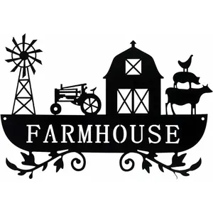 Metal Farmhouse Home Decor Products Wrought Iron Crafts Metal Ornaments Sign Pretty Artwork Wall Stickers Shape Decoration Rustic Farm Sign Windmill Barn Tractor Animal Decor Metal Wall Art