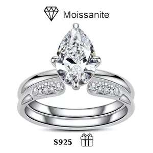 3 Carat Teardrop Pear Shaped Moissanite Ring 925 Silver Stackable Design Luxe Elegance for Women