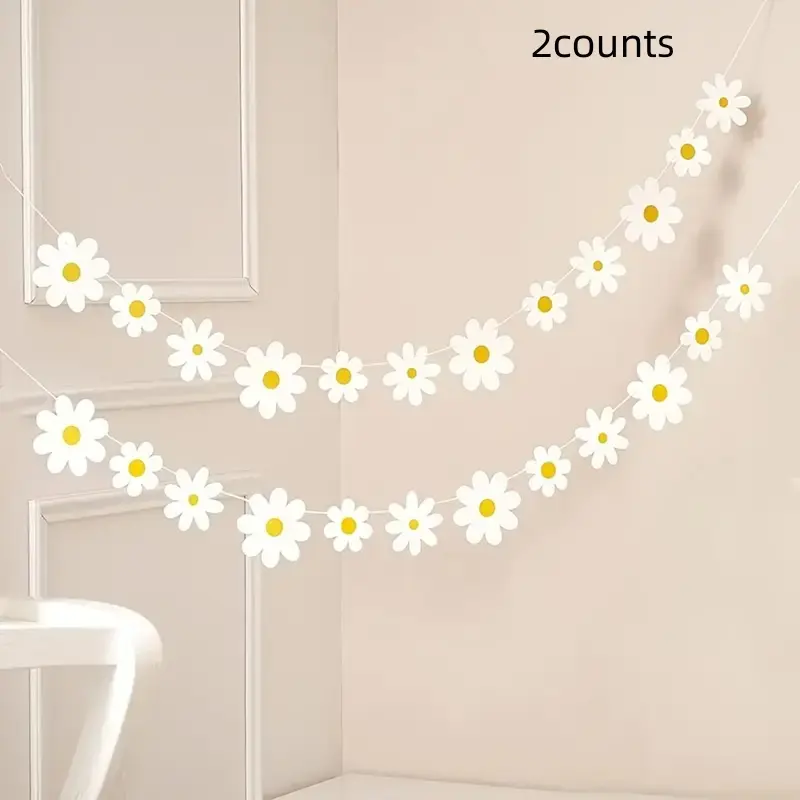 Daisy Boho Party Decorations, 2/6/10/20 Pieces Daisy Flags, Spring Flower Garlands, Indoor Outdoor Birthday Party Supplies