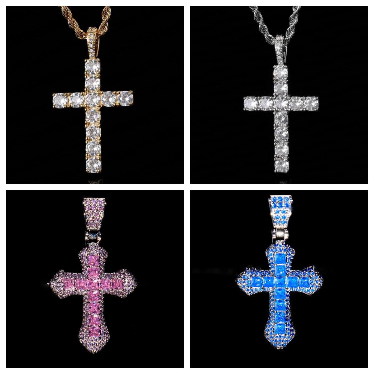 HOLY BLING" Titanium Cross Chain Religious Jewelry Cuban Link Design Purple Zircon Unisex Versatile Accessory High-Quality Materials