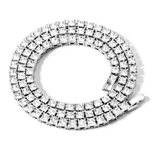 Diamond Tennis Necklaces for Women 4mm Silver Diamond Cubic Zirconia Tennis Chain for Men Women 16 Inches