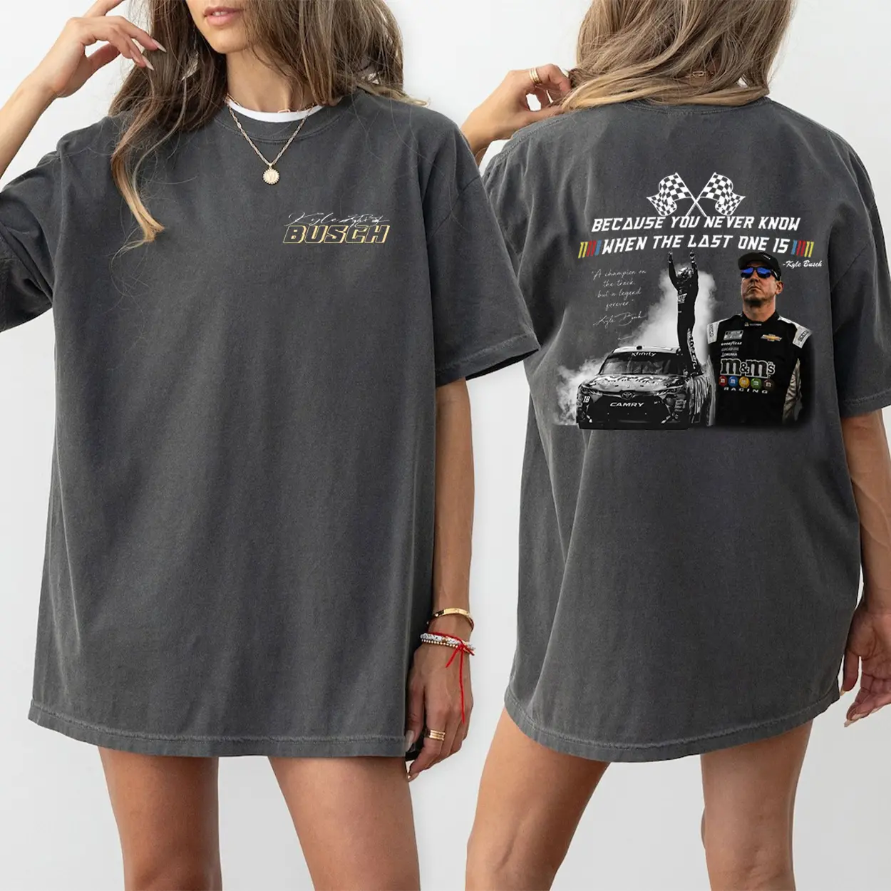 Kyle Busch NASCAR Motorsport Legend Memorial 2 Sided Comfort Color Tee Pure Cotton Fabric Casual Soft-Washed T-Shirt Trendy Tops for Women for Men