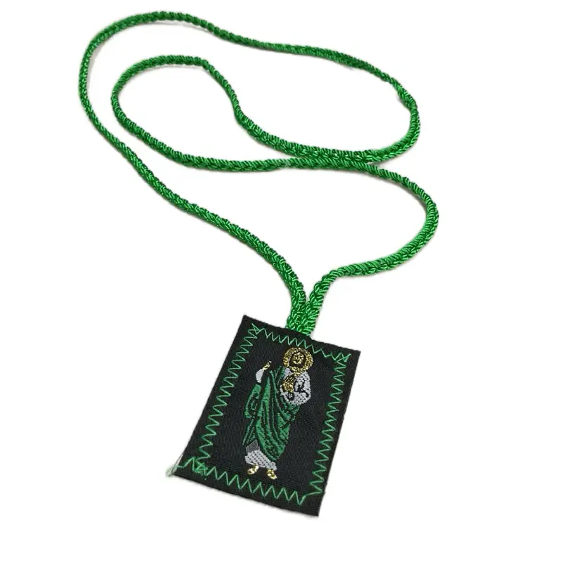 San Judas Rope Necklace or Car Decoration Available in 3 Colors Green Embroidered Pendant