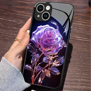 Rose pattern Mobile Phone Case for iPhone 16 Pro Max, Eye-Catching Metallic Purple Rose iPhone Case ,PC TPU Glass Scratch-Resistant Cellphone Case, Fits iPhone 16/15/14/13/12/11 Pro Max/Plus