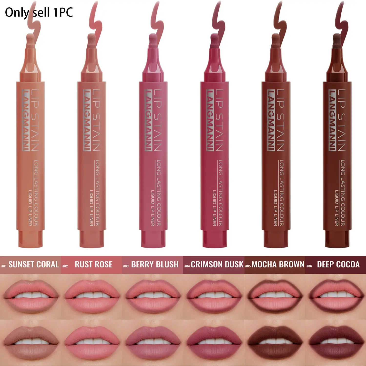 Long Lasting Liner & Stain Lip Makeup Pen, Waterproof Transfer-Proof, 24hour Wear, Easy Coloring, Non-Clumping Texture, Lipliner, Lip Liner Singles