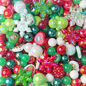 【DADAFA Beads A】Classic Color Theme Halloween Christmas Festival Gorgeous DIY Loose Acrylic Beads Pendants Mix DIY Craft Decorations For Jewelry Making Beadable Pen Phone Chain Keyring Supplies Earrings Bracelet Necklace Accessories Home Decor Charms