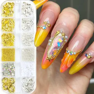 Summer Beach Style Nail Art Accessories, 3D Metal Rivets, Starfish, Shell, Seashell Shapes, Pearl, Caviar Beads, DIY Nail Decoration