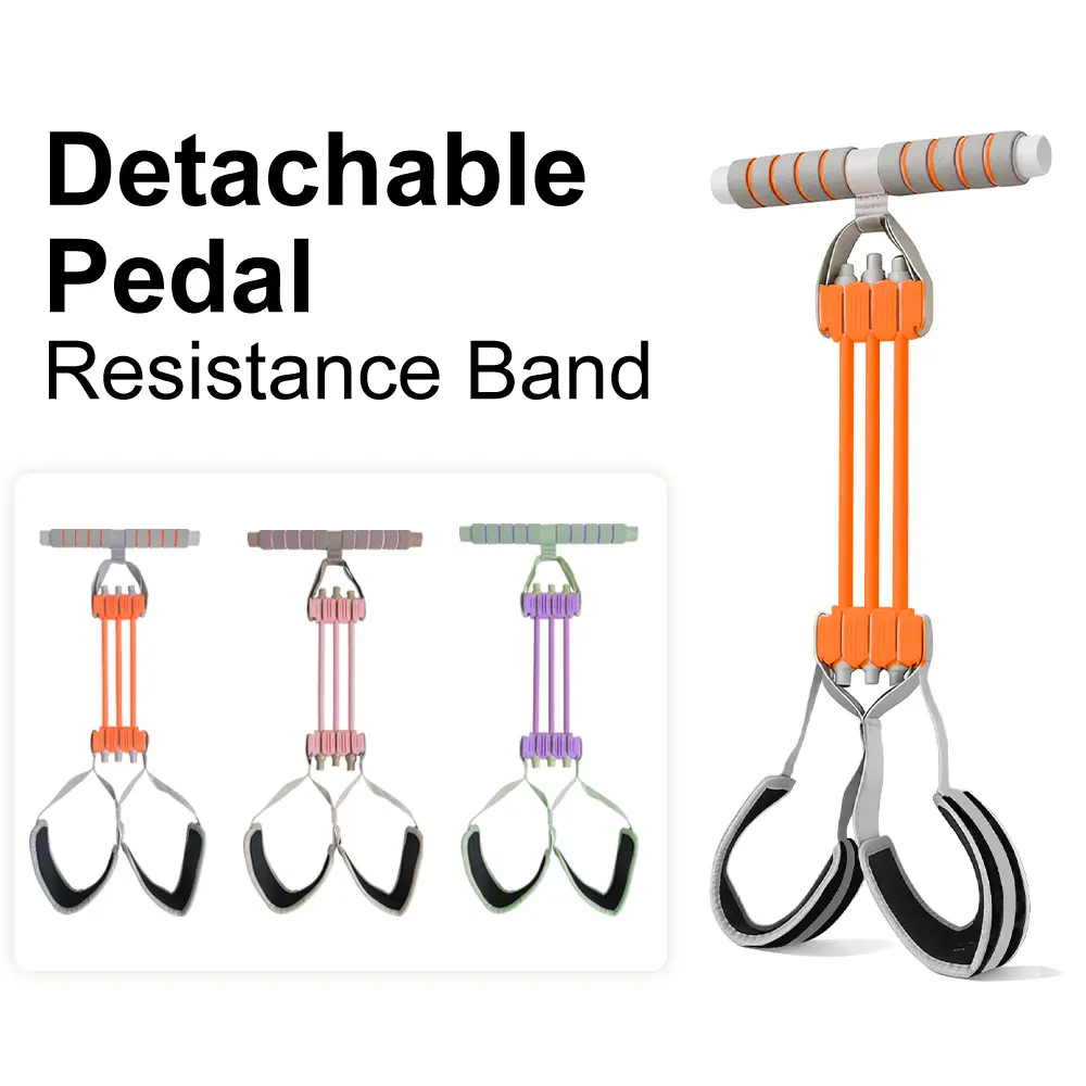 Upgraded Pedal Resistance Band with Soft Webbing Foot Straps, Detachable 3-Tube Elastic Pull Rope Workout Fitness Equipment for Abdomen, Waist, Arm, Leg Stretching Home Gym