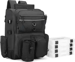Fishing Tackle Backpack With Rod Holders, Large 40L Fishing Backpack for Camping, Hiking